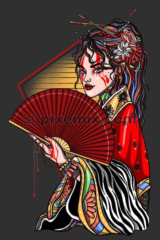 Neo gothic style geisha product graphic