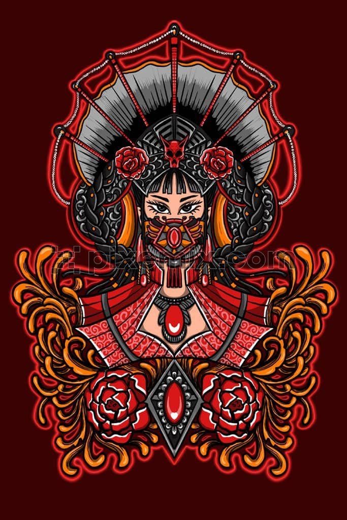 Cyber inspired geisha product graphic