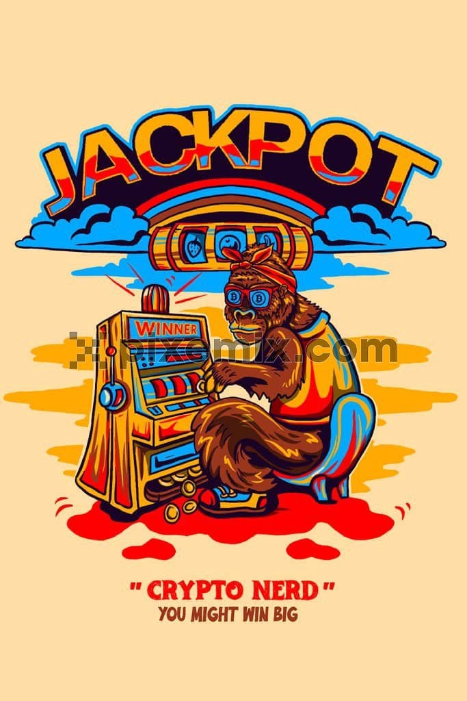 Jackpot game time inspired gambling monkey product graphic