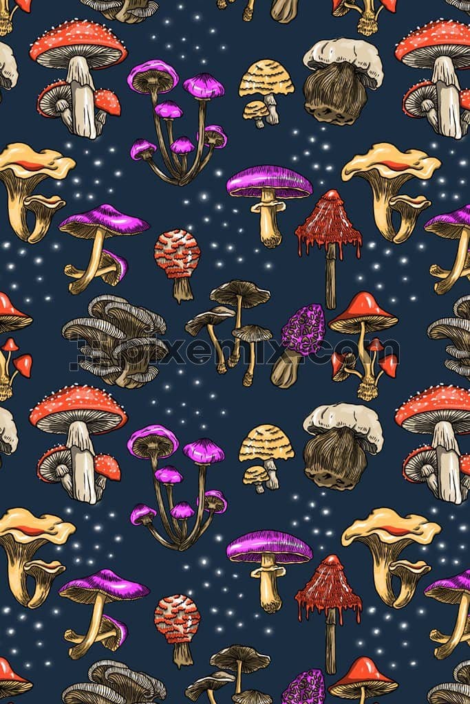 Mushroom product graphics with seamless repeat pattern