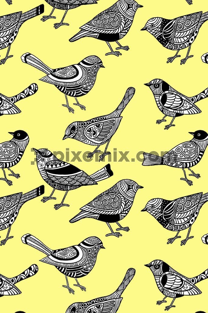 Ethnic birds product graphic with seamless repeat pattern