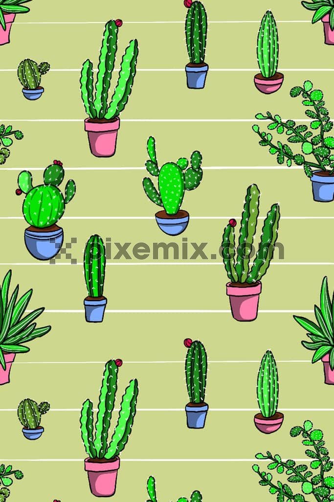 Doodle cactus and stripe product graphic with seamless repeat pattern