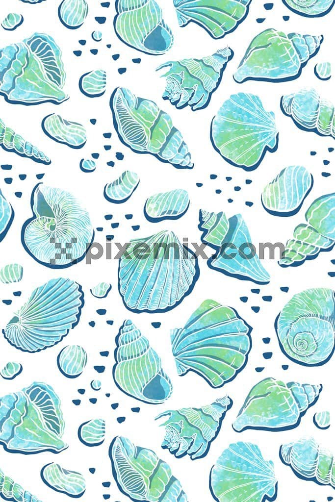Nautical art inspider seashells product graphic with seamless repeat pattern