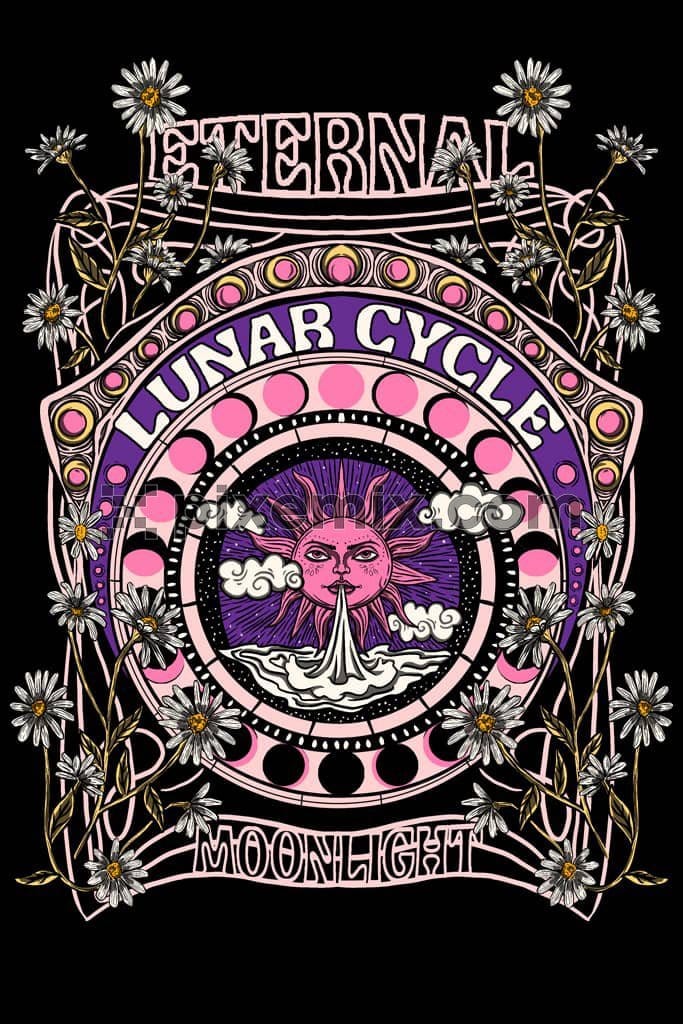 Moon cycle and art nouveau inspired product graphic