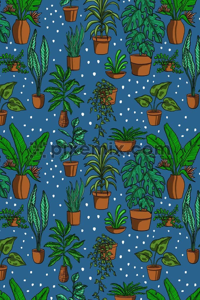 Botanical garden product graphic with seamless repeat pattern