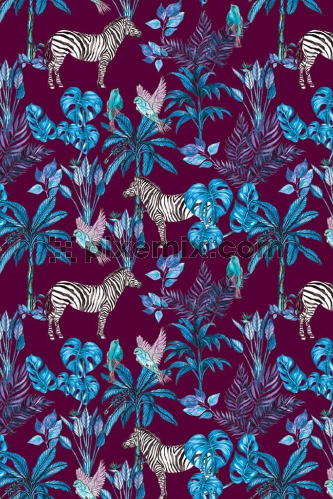 Tropical jungle and animals product graphic with seamless repeat pattern