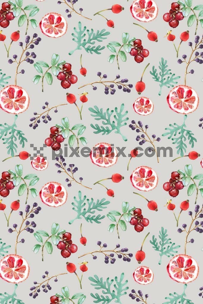 Leaf and Cherry fruits product graphic with seamless repeat pattern