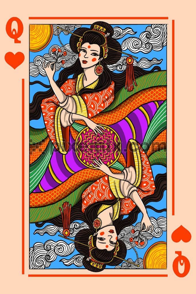 Oriental inspired queen card style product graphic