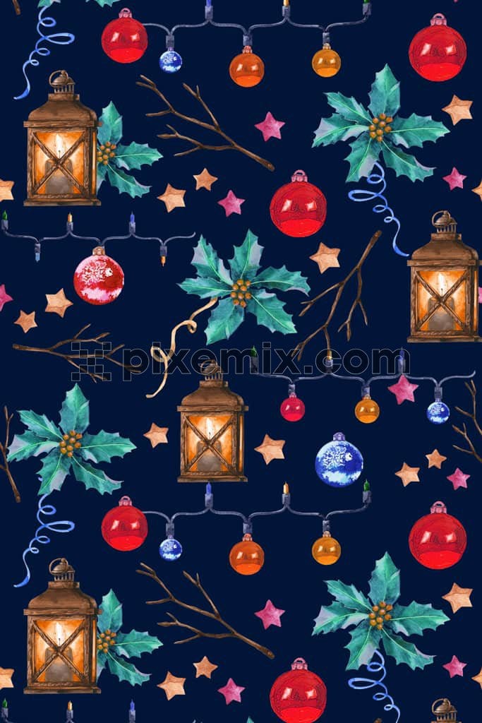Tropical leaf and winter elements product graphic with seamless repeat patterm