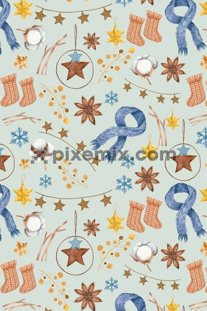 Winter elements product graphic with seamless repeat pattern