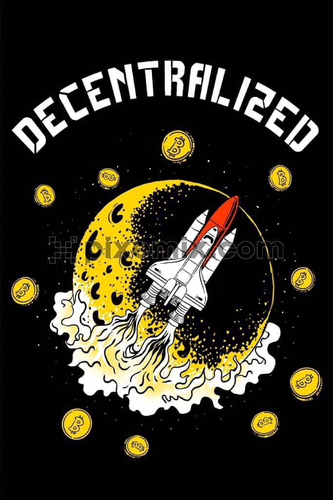Cryptocurrency inspired rocket in space product graphic