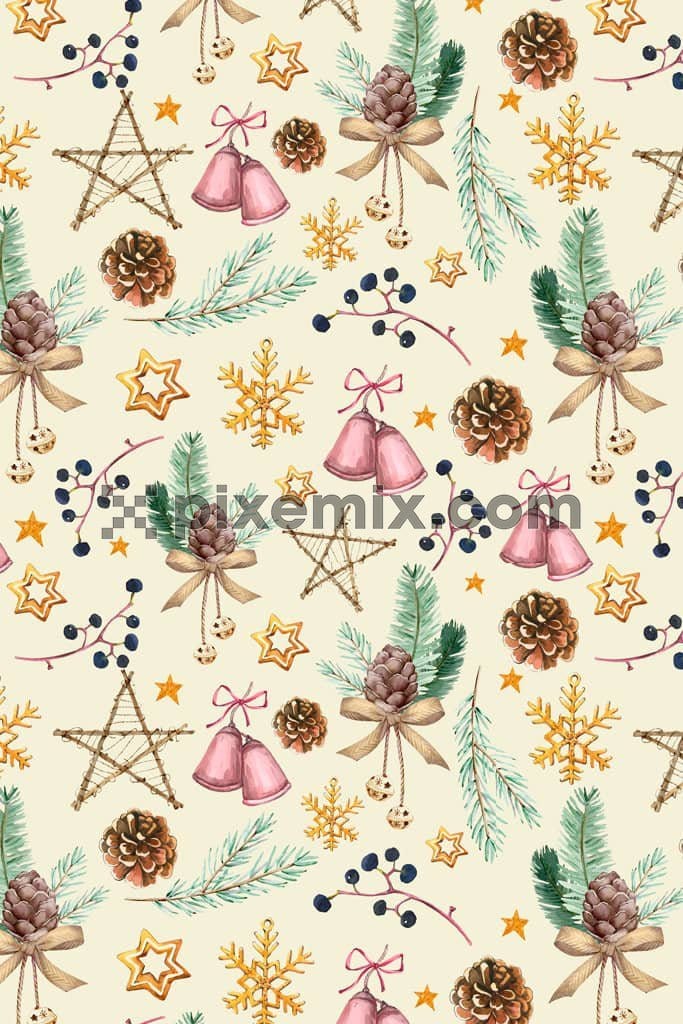 Leaf and cherry product graphic with seamless repeat pattern