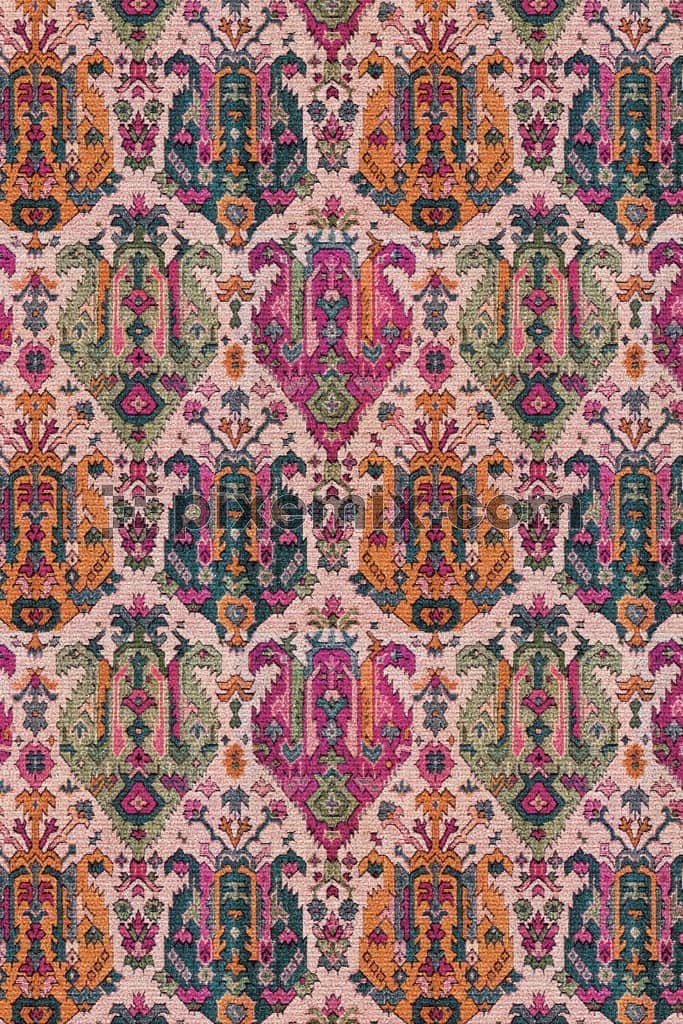 Persian inspired paisley  art product graphic with seamless repeat pattern