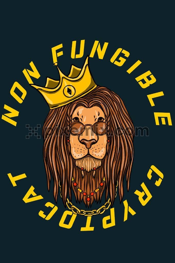 Cryptocurrency inspired king lion product graphic