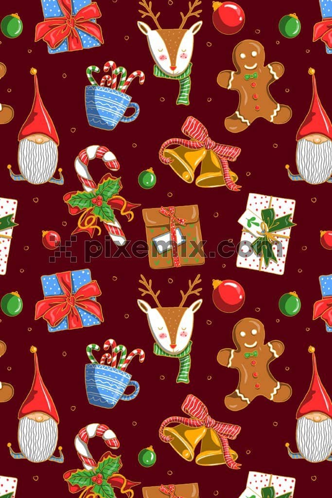 Christmas elements product graphic with seamless repeat pattern