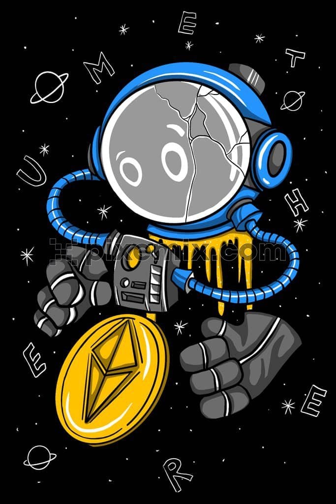 Astronaut and ethereum inspired product graphic