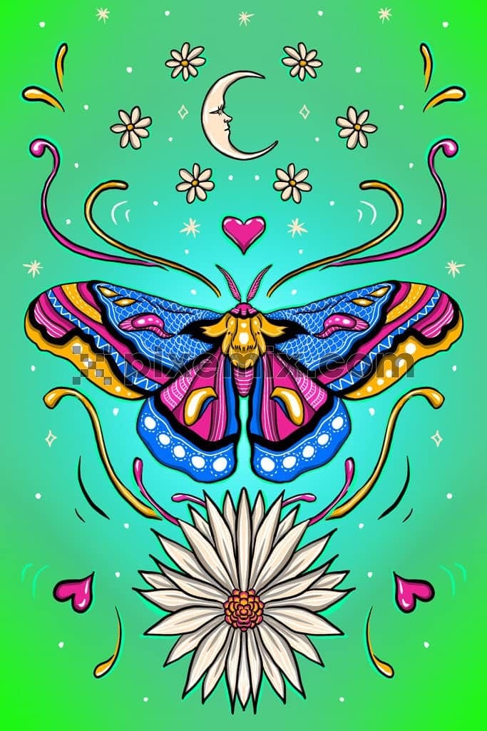 Popart inspired butterfly and florals product graphic