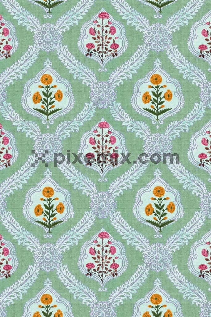 Paisley art florals product graphic with seamless repeat pattern