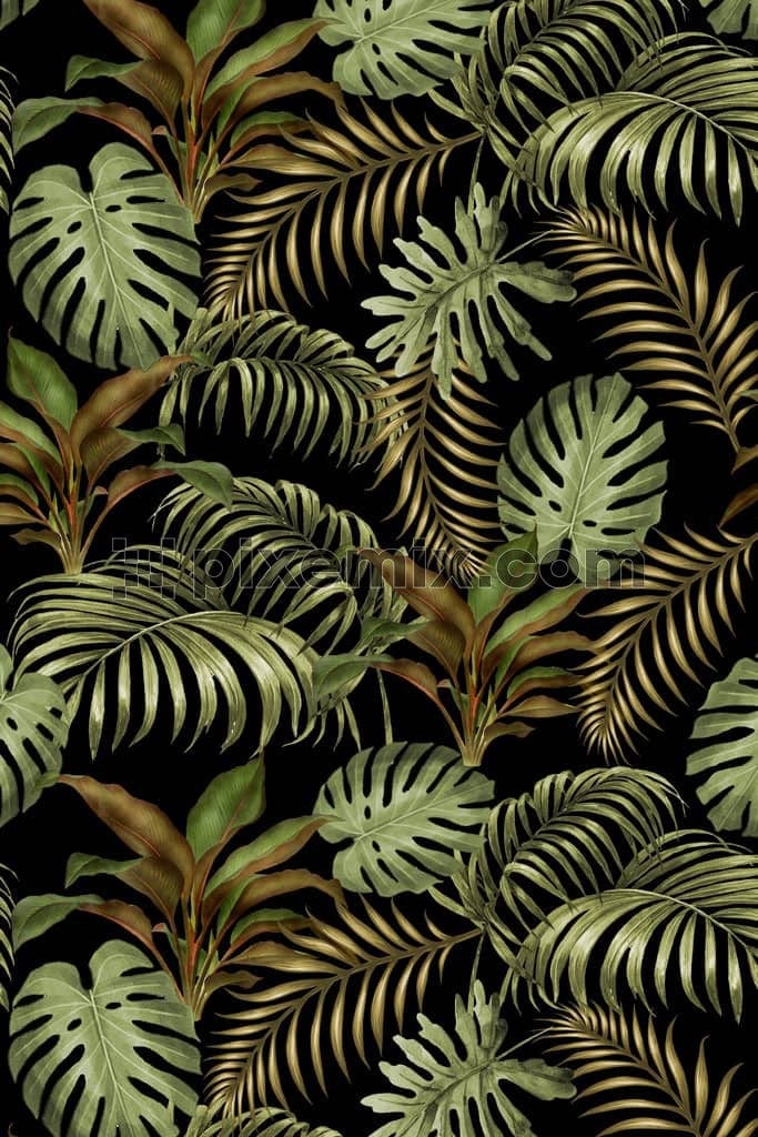 Tropical leaf product graphic with seamless repeat pattern