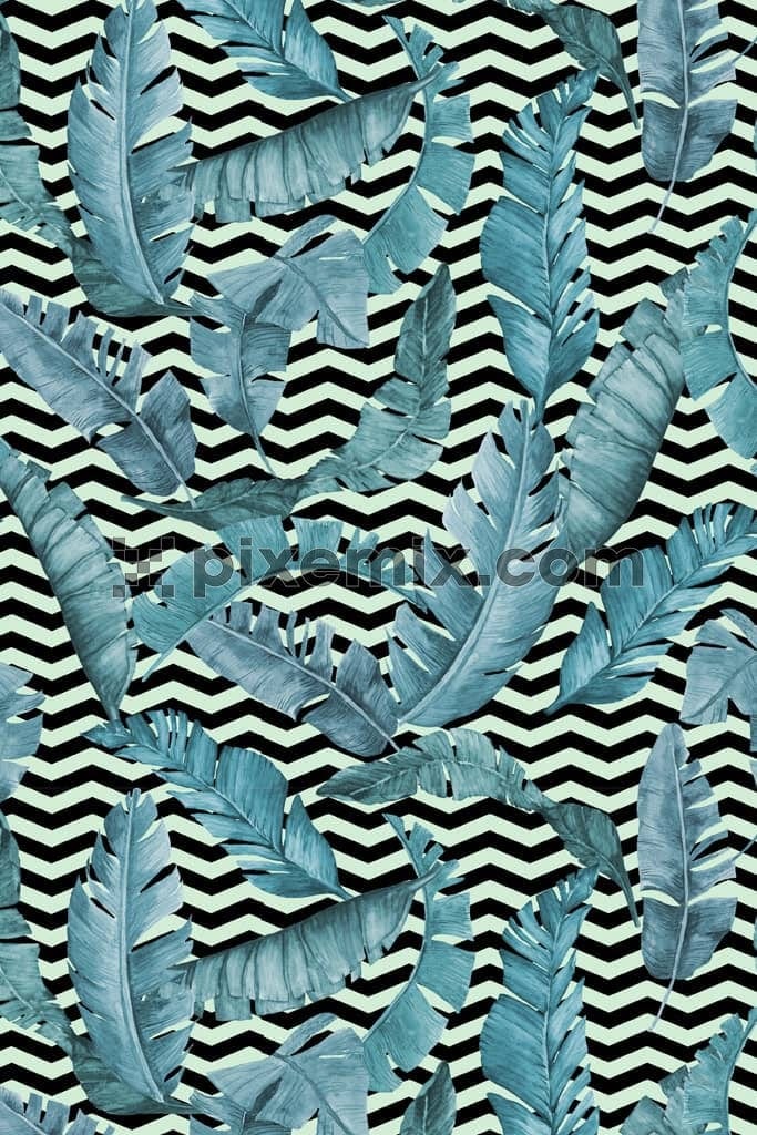 Stripe art with banana leaves product graphic with seamless repeat pattern
