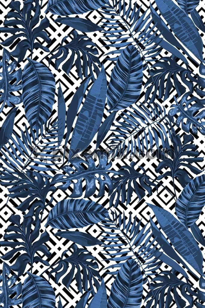 Stripe art with leaves product graphic with seamless repeat pattern