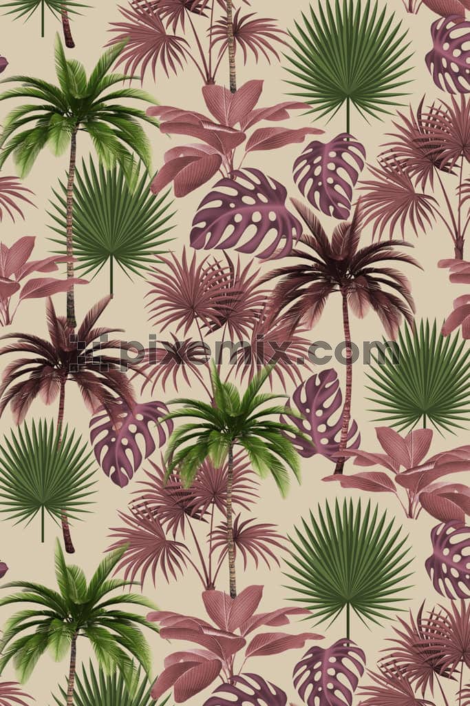 Tropical leaf product graphic with seamless repeat pattern