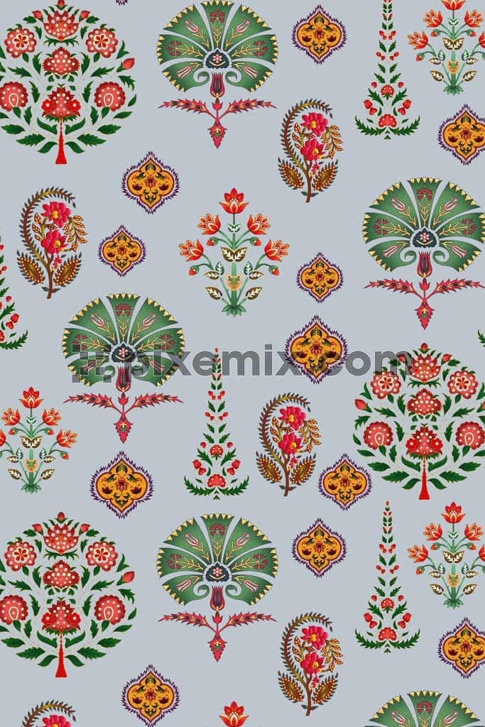 Leaves and florals product graphic with seamless repeat pattern