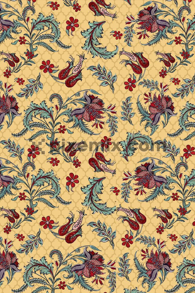Florals and leaves product graphic with seamless repeat pattern