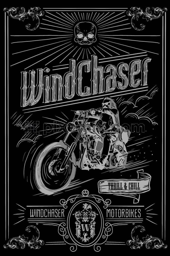Biker inspired vintage style product graphic 