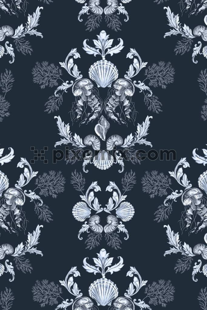 Nautical inspired sea animals product graphic with seamless repeat pattern