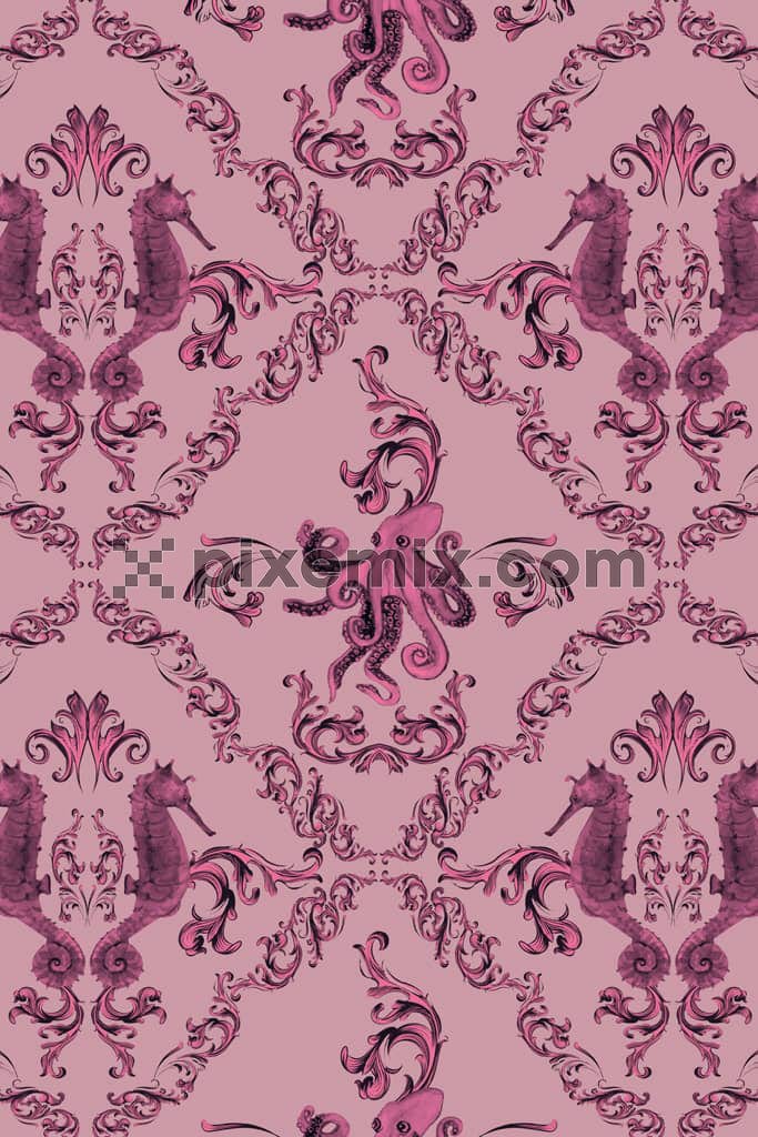 Nautical inspired sea animals product graphic with seamless repeat pattern
