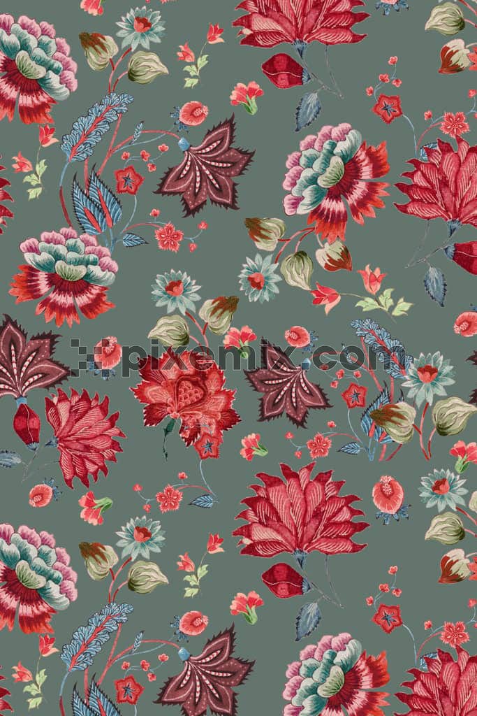 Florals art product graphic with seamless repeat pattern
