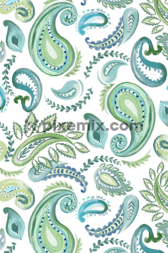Watercolor paisley art product graphic with seamless repeat pattern