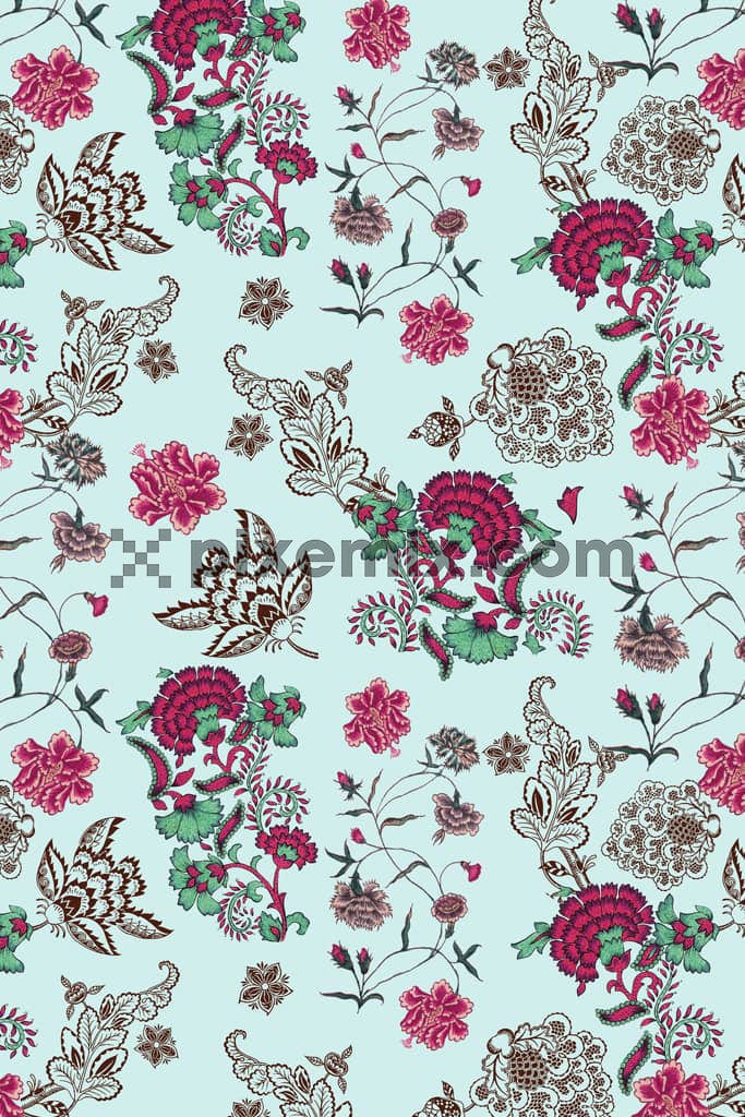 Paisley art and florals product graphic with seamless repeat pattern