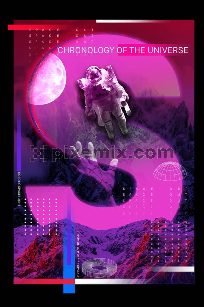 Double exposure astronaut and nountain product graphic