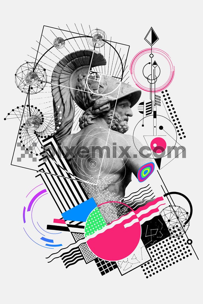 Photomanipulation inspired statue with abstract shape product graphic