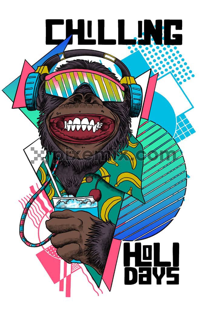 Holiday inspired chilling monkey product graphic