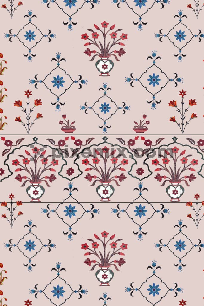 Persian art Oriental product graphic with seamless repeat pattern