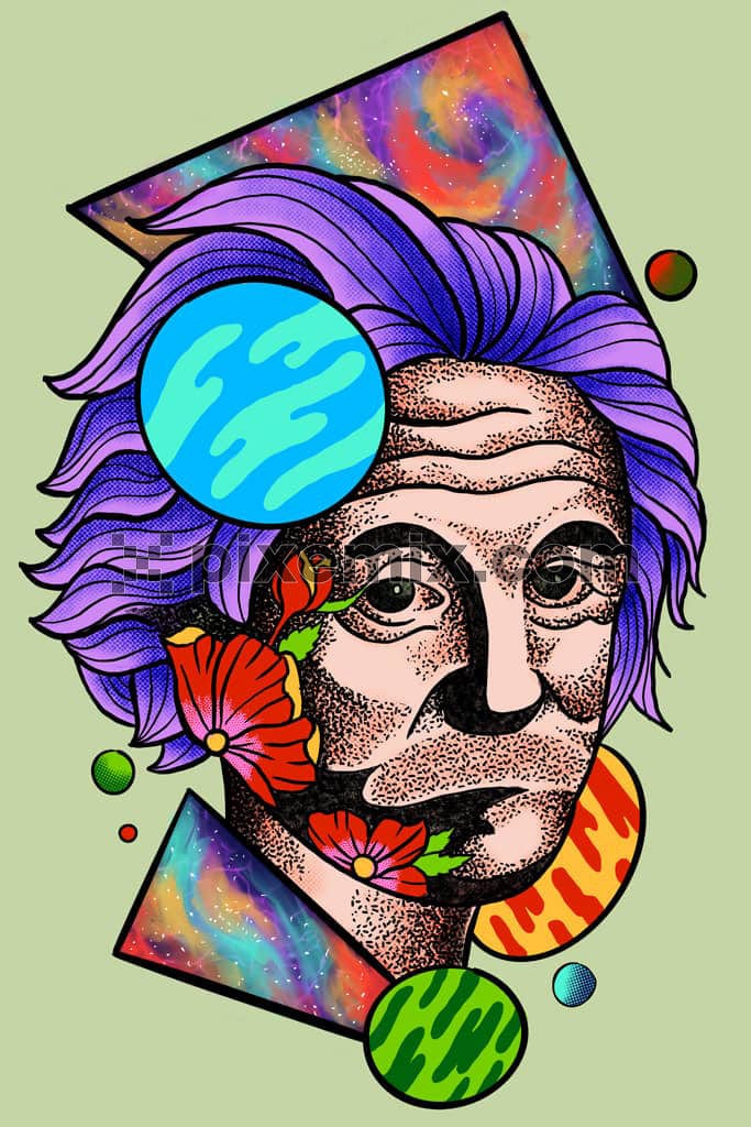 Surreal art inspired abstract shape with Albert Einstein face product graphic