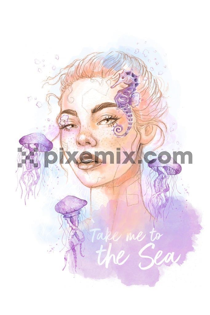 Watercolor effect with girl face product graphic