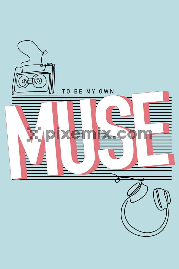 Music inspired doodle lineart typography product graphic