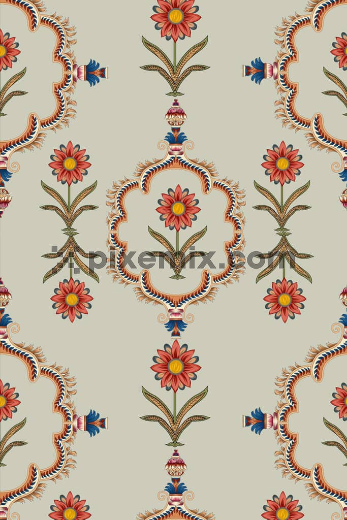Floral and leaf product graphic with seamless repeat pattern