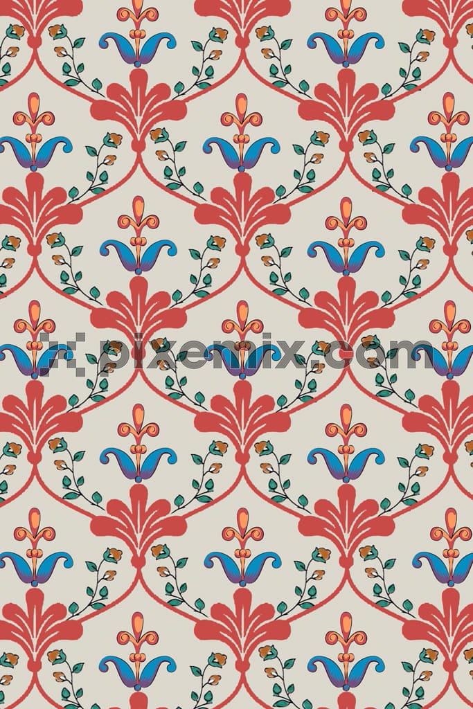 Doodle floral and leaf product graphic with seamless repeat pattern