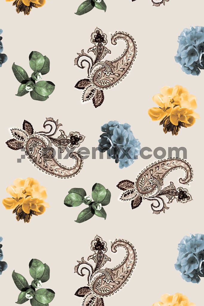 Paisley art and floral product graphic with seamless repeat pattern