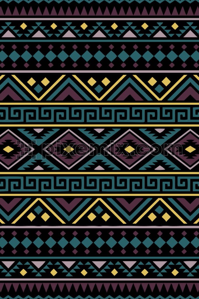 Tribal art inspired abstract geometric art product graphic with seamless repeat pattern