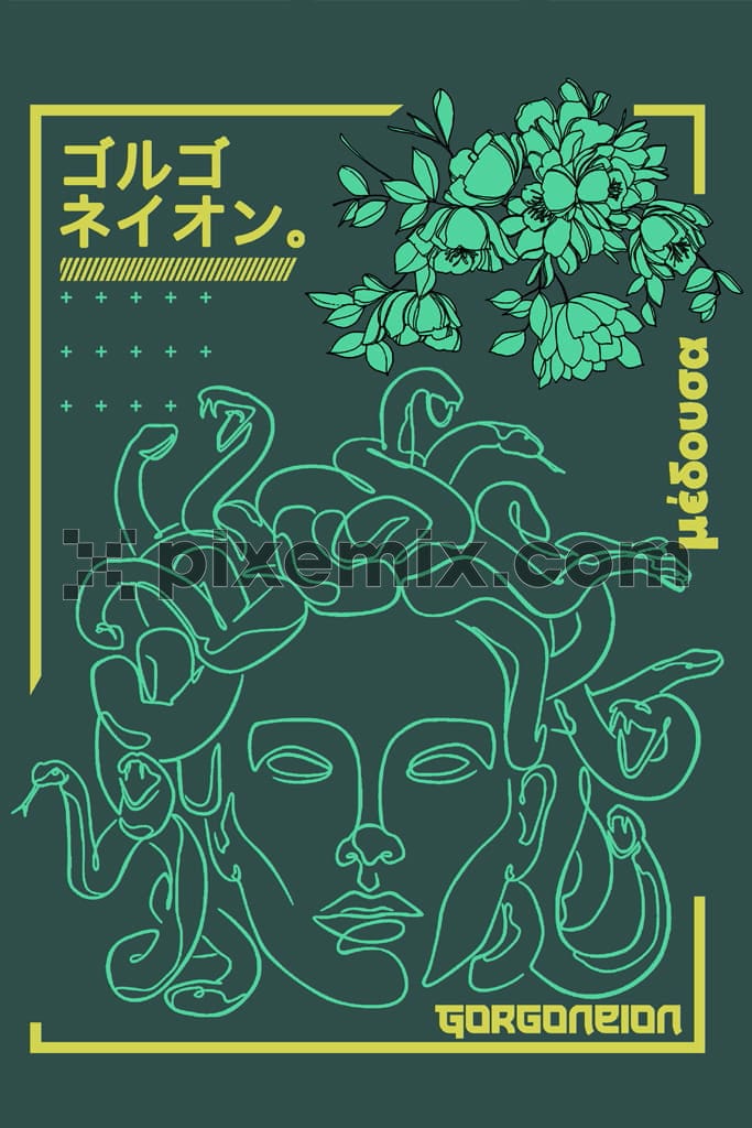 Medusa with oriental typography product graphic