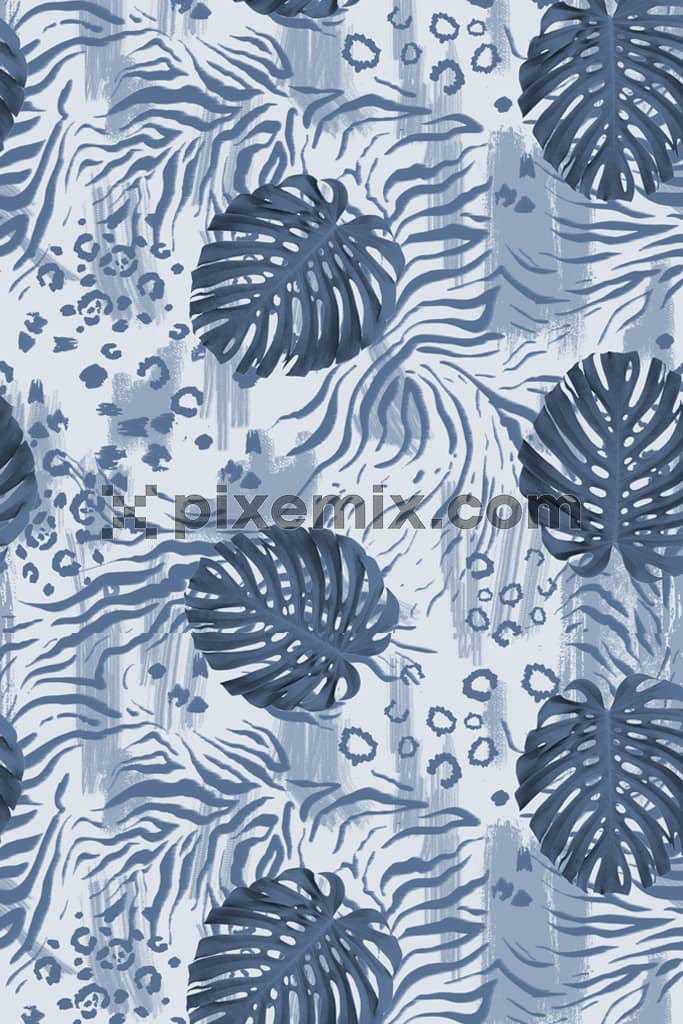 Abstract animal skin and monstera leaf product graphic with seamless repeat pattern