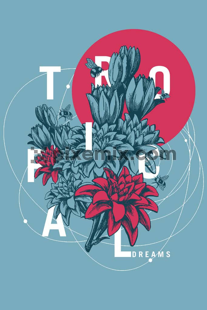 Tropical florals and typography with product graphic