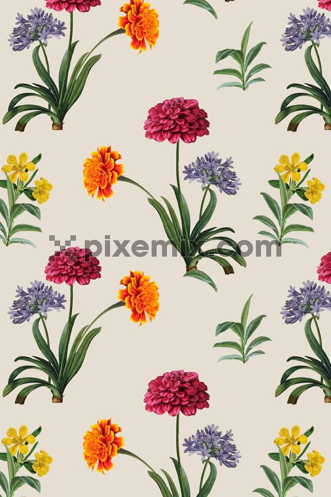 Florals and leaves product graphic with seamless repeat pattern3