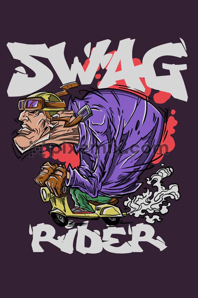 Doodleart inspired biker with typography product graphic